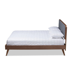 Baxton Studio Baxton Studio Dilara Mid-Century Modern Queen Platform Bed in Dark Grey Fabric & Walnut Finish Dilara-Dark Grey/Ash Walnut-Queen