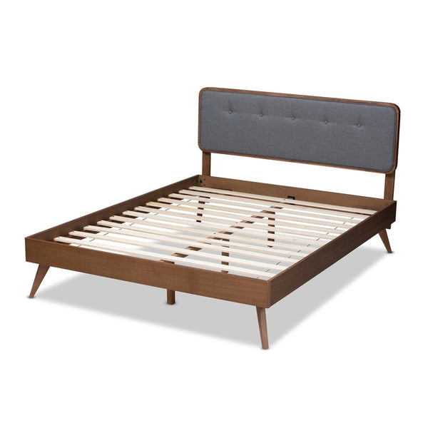 Baxton Studio Baxton Studio Dilara Mid-Century Modern Queen Platform Bed in Dark Grey Fabric & Walnut Finish Dilara-Dark Grey/Ash Walnut-Queen