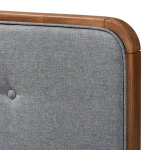 Baxton Studio Baxton Studio Dilara Mid-Century Modern Queen Platform Bed in Dark Grey Fabric & Walnut Finish Dilara-Dark Grey/Ash Walnut-Queen