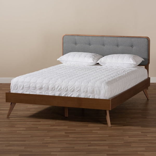 Baxton Studio Baxton Studio Dilara Mid-Century Modern Queen Platform Bed in Dark Grey Fabric & Walnut Finish Dilara-Dark Grey/Ash Walnut-Queen