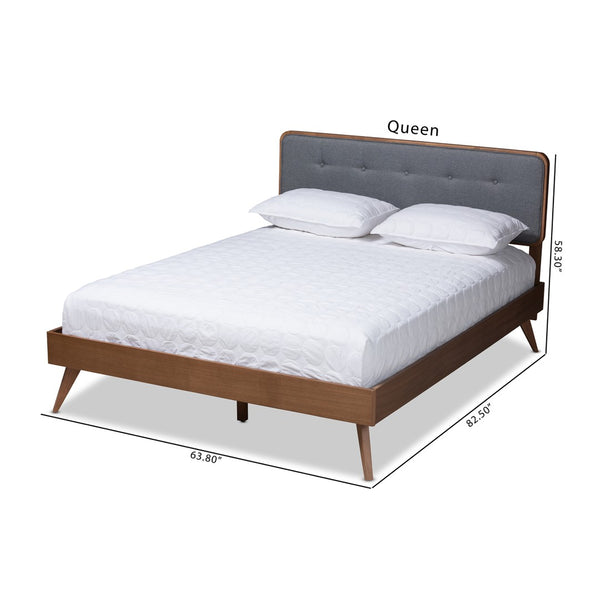 Baxton Studio Baxton Studio Dilara Mid-Century Modern Queen Platform Bed in Dark Grey Fabric & Walnut Finish Dilara-Dark Grey/Ash Walnut-Queen
