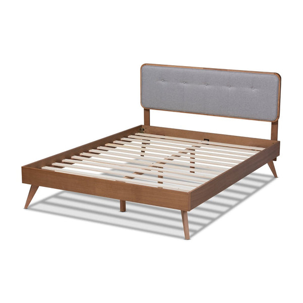 Baxton Studio Baxton Studio Dilara Mid-Century Modern Queen Bed in Light Grey Fabric with Walnut Brown Finish Dilara-Light Grey/Ash Walnut-Queen