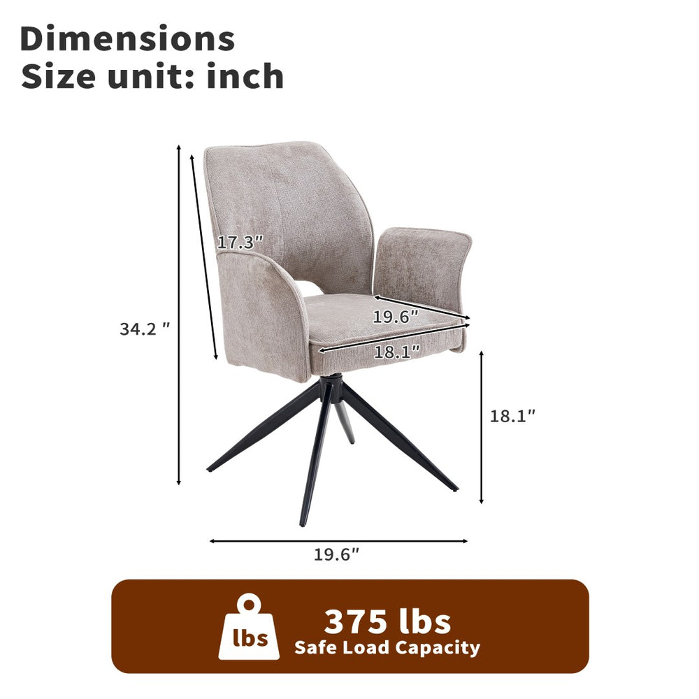 English Elm Fabric Swivel Dining Chairs Set of 2 with 360 Rotation Removable Arms Metal X-frame Gray W3851P452803