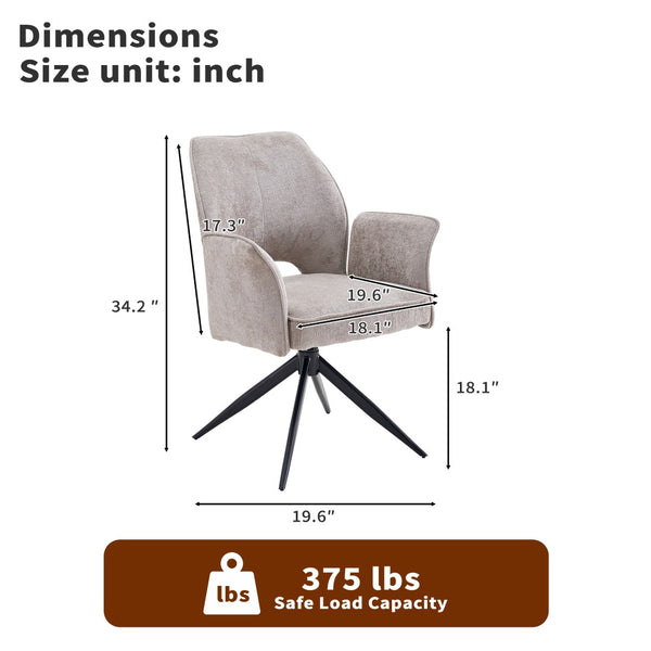 English Elm Fabric Swivel Dining Chairs Set of 2 with 360 Rotation Removable Arms Metal X-frame Gray W3851P452803