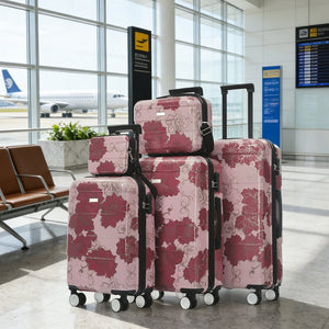 English Elm 6 Piece Hardshell Abs Travel Set with Spinner Wheels Combination Lock and Toiletry Bag Purple Pink Flower N732P391160E