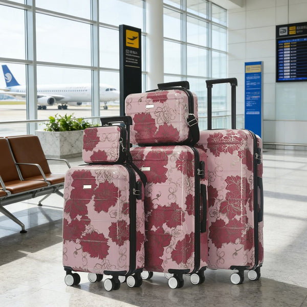 English Elm 6 Piece Hardshell Abs Travel Set with Spinner Wheels Combination Lock and Toiletry Bag Purple Pink Flower N732P391160E