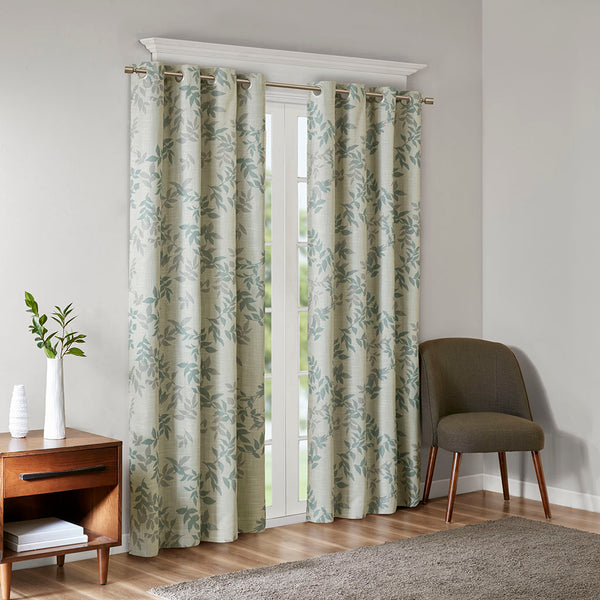 JLA Home SunSmart - Printed Botanical Blackout Curtain Panel with Foamback Thermal Lining, Modern Grey Floral Design for Privacy Aqua SS40-0024