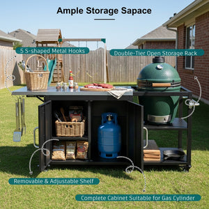 English Elm K&k Stainless Steel Outdoor Grill Cart with Cabinet Drop Leaf and Swivel Casters N707P397500B