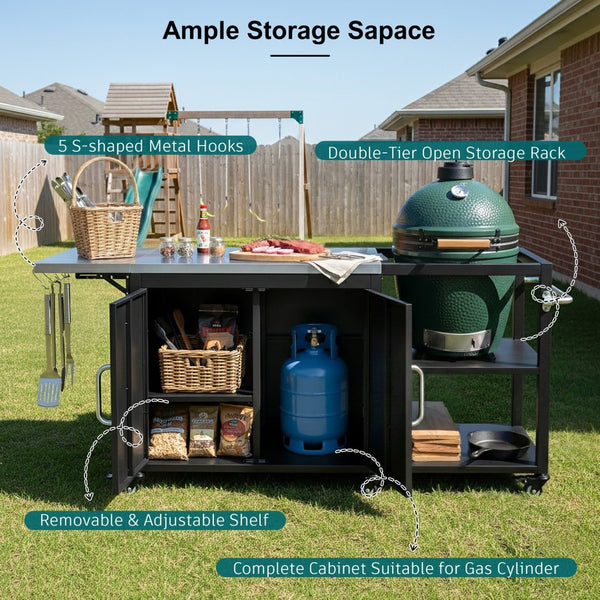 English Elm K&k Stainless Steel Outdoor Grill Cart with Cabinet Drop Leaf and Swivel Casters N707P397500B