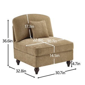 English Elm Armless Chenille Sofa Sculptural Spindle Legs Silver Thread Upholstery Living Room Light Coffee W3041P332623