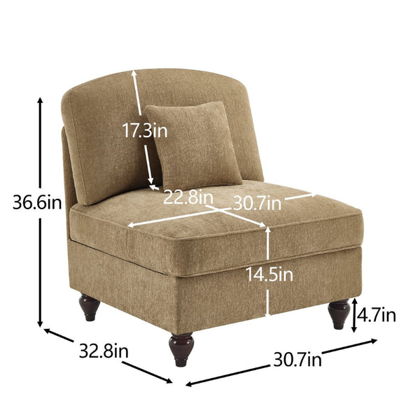 English Elm Armless Chenille Sofa Sculptural Spindle Legs Silver Thread Upholstery Living Room Light Coffee W3041P332623