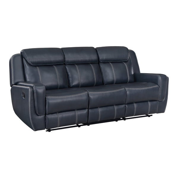 English Elm Modern Blue Dual Reclining Sofa with Drop-Down Storage, Cup Holders, USB Ports, Breathable Faux Leather 86" B011P228161
