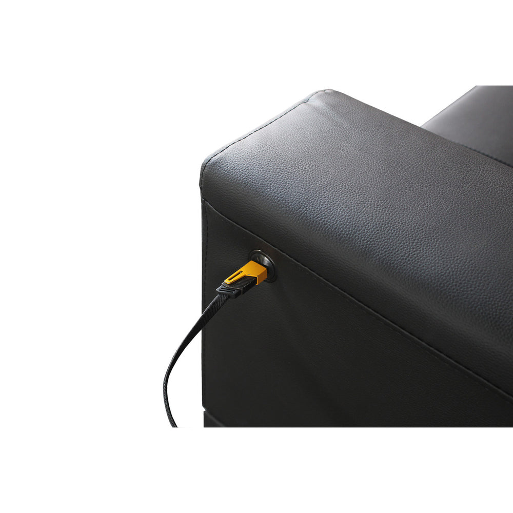 English Elm 2 Piece PVC Fabric Upholstered Living Room Set with LED Lights, USB Ports, Storage Console & Cupholders — Modern Comfort and Style for Home B016S00049