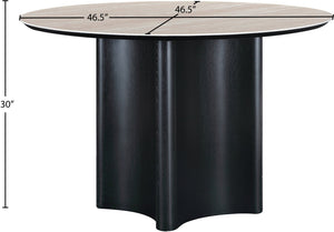 Meridian Furniture Corvina Stone Top Dining Table with Sculptural Oak Veneer Base for Modern Rooms Black 46.5 inches 940Black-T
