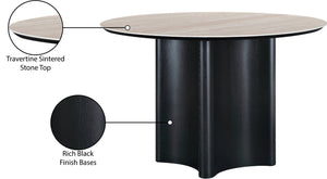 Meridian Furniture Corvina Stone Top Dining Table with Sculptural Oak Veneer Base for Modern Rooms Black 46.5 inches 940Black-T