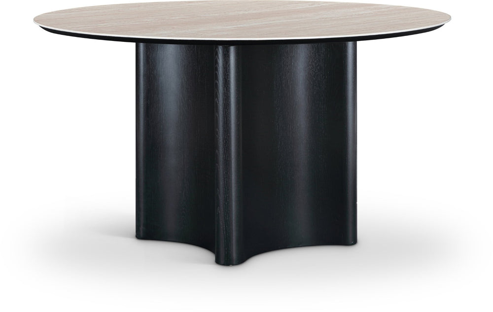 Meridian Furniture Corvina Stone Top Dining Table with Sculptural Oak Veneer Base for Modern Rooms Black 46.5 inches 940Black-T