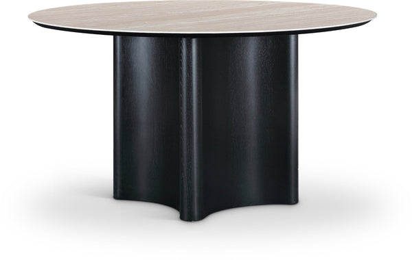 Meridian Furniture Corvina Stone Top Dining Table with Sculptural Oak Veneer Base for Modern Rooms Black 46.5 inches 940Black-T