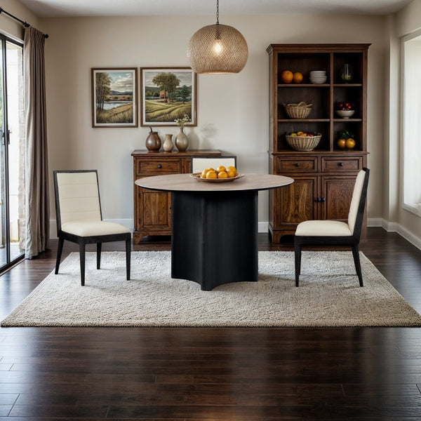 Meridian Furniture Corvina Stone Top Dining Table with Sculptural Oak Veneer Base for Modern Rooms Black 46.5 inches 940Black-T