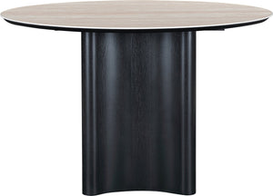 Meridian Furniture Corvina Stone Top Dining Table with Sculptural Oak Veneer Base for Modern Rooms Black 46.5 inches 940Black-T
