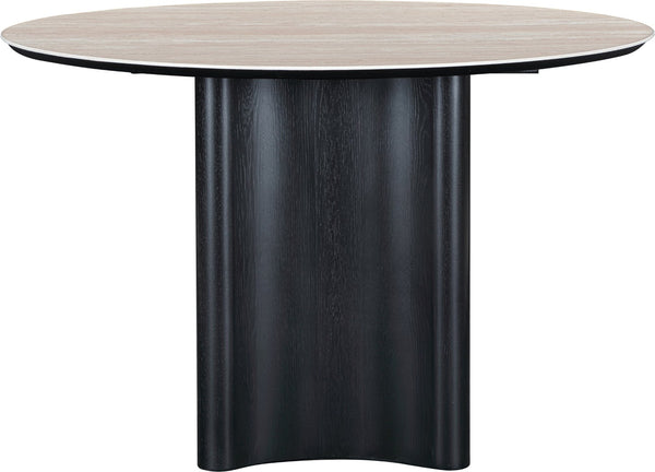 Meridian Furniture Corvina Stone Top Dining Table with Sculptural Oak Veneer Base for Modern Rooms Black 46.5 inches 940Black-T