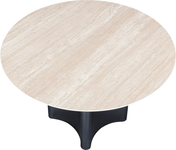 Meridian Furniture Corvina Stone Top Dining Table with Sculptural Oak Veneer Base for Modern Rooms Black 46.5 inches 940Black-T