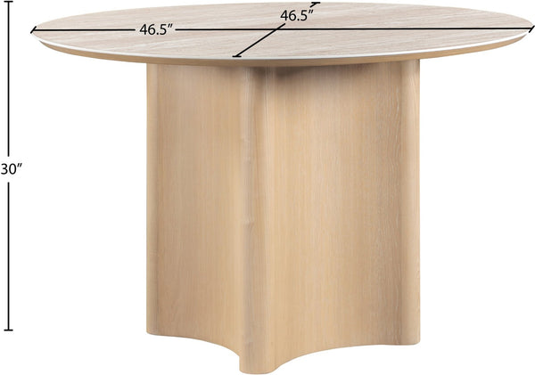 Meridian Furniture Corvina Stone Top Dining Table with Sculptural Oak Veneer Base for Modern Rooms Natural 46.5 inches 940Natural-T
