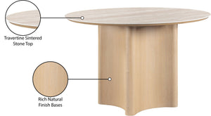 Meridian Furniture Corvina Stone Top Dining Table with Sculptural Oak Veneer Base for Modern Rooms Natural 46.5 inches 940Natural-T