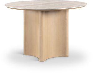 Meridian Furniture Corvina Stone Top Dining Table with Sculptural Oak Veneer Base for Modern Rooms Natural 46.5 inches 940Natural-T