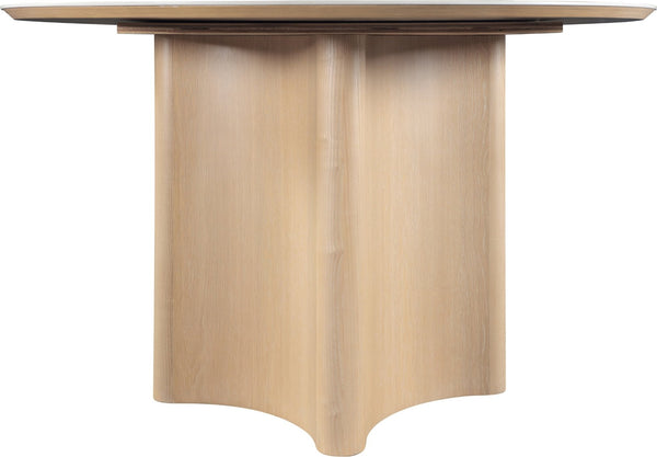 Meridian Furniture Corvina Stone Top Dining Table with Sculptural Oak Veneer Base for Modern Rooms Natural 46.5 inches 940Natural-T