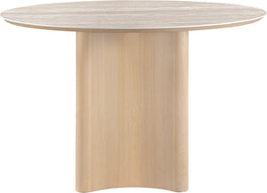 Meridian Furniture Corvina Stone Top Dining Table with Sculptural Oak Veneer Base for Modern Rooms Natural 46.5 inches 940Natural-T
