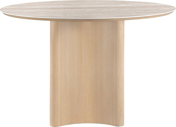 Meridian Furniture Corvina Stone Top Dining Table with Sculptural Oak Veneer Base for Modern Rooms Natural 46.5 inches 940Natural-T