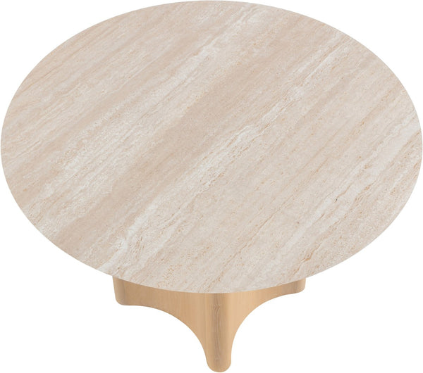 Meridian Furniture Corvina Stone Top Dining Table with Sculptural Oak Veneer Base for Modern Rooms Natural 46.5 inches 940Natural-T