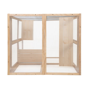 English Elm Wooden Pine Outdoor Cat Enclosure with Platforms Hammock and Uv Resistant Roof W2181P191345