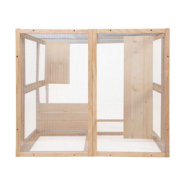 English Elm Wooden Pine Outdoor Cat Enclosure with Platforms Hammock and Uv Resistant Roof W2181P191345