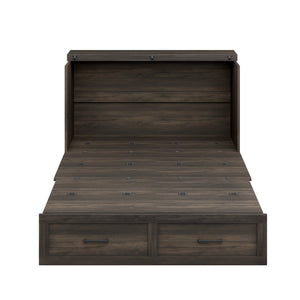 English Elm Full Farmhouse Murphy Cabinet Bed with Charging Station and Large Drawers, Space-Saving Guest Solution Gray 52.25 L x 26.25 W x 5.25 H N733S237853G