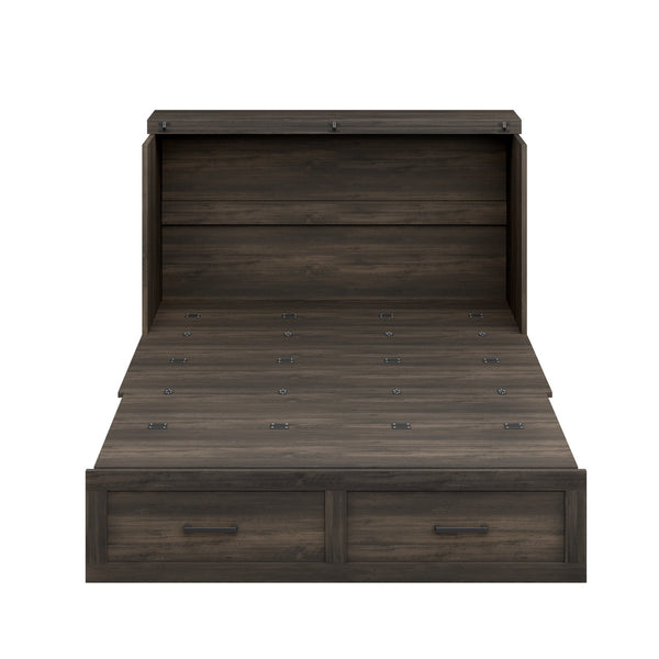 English Elm Full Farmhouse Murphy Cabinet Bed with Charging Station and Large Drawers, Space-Saving Guest Solution Gray 52.25 L x 26.25 W x 5.25 H N733S237853G