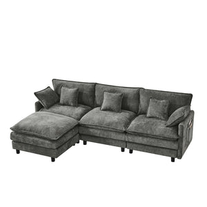 English Elm 101.9-inch Chenille Modular Sofa with Movable Footstool for Living Room Comfort W288S00033