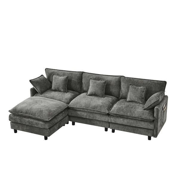 English Elm 101.9-inch Chenille Modular Sofa with Movable Footstool for Living Room Comfort W288S00033
