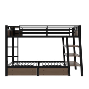 English Elm Full Size Metal Loft Bed with Stair Storage Shelves Bookshelf for Dorms Bedroom W1580S00346