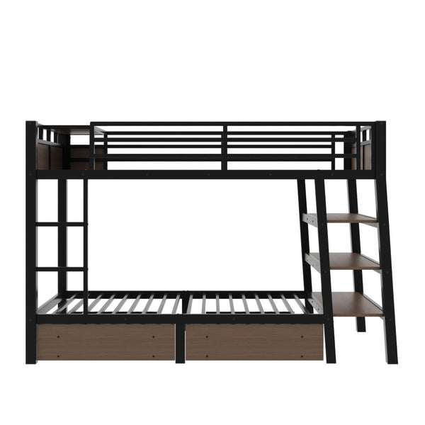 English Elm Full Size Metal Loft Bed with Stair Storage Shelves Bookshelf for Dorms Bedroom W1580S00346
