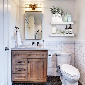 English Elm Bathroom Floating Shelves Matte Steel Set of 2 Farmhouse Wall Mounted Storage White W2181P474864