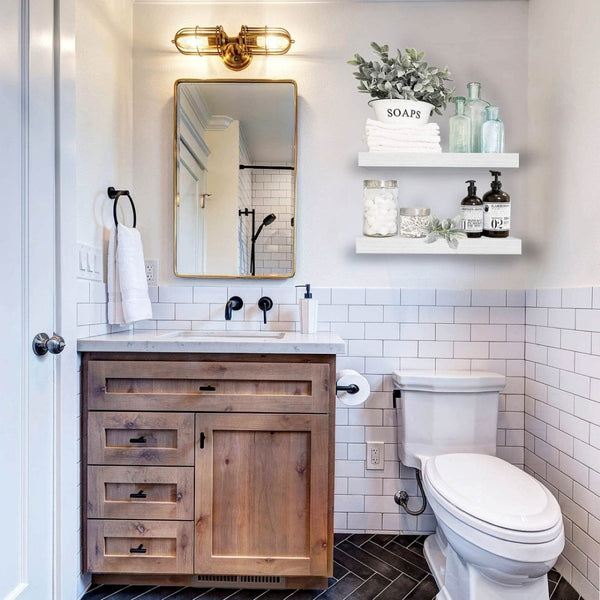 English Elm Bathroom Floating Shelves Matte Steel Set of 2 Farmhouse Wall Mounted Storage White W2181P474864