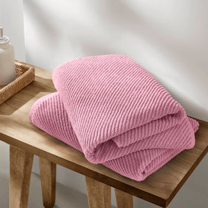 JLA Home Madison Park - 100% Cotton Diagonal Ribbed 4-Piece Bath Towels — Plush Zero-Twist 518GSM, Fast-Dry & Durable Luxury Pink MP73-8875