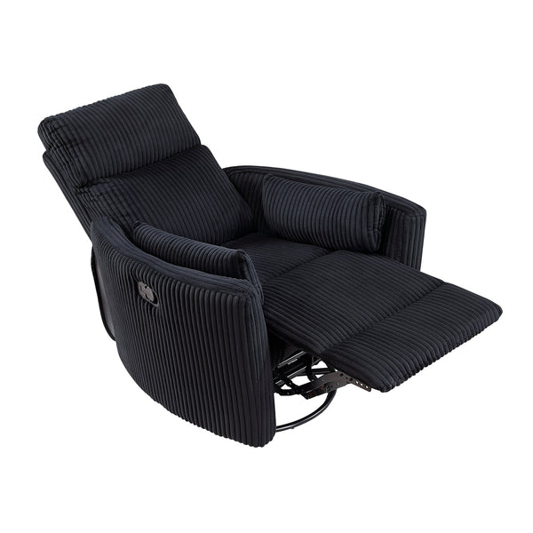 English Elm Black Corduroy Swivel Glider Recliner Chair - 360° Motion, Plush Cushioning, Sleek Black Upholstery B011P383307