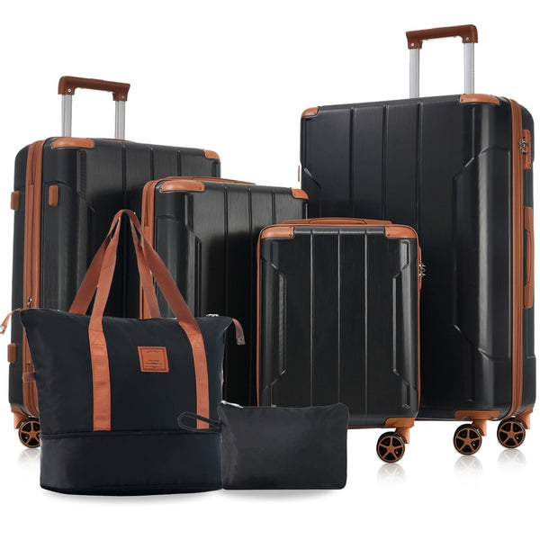 English Elm Hardshell Six Piece Luggage Set Expandable Abs Suitcases with Spinner Wheels Tsa Lock Black Brown N730P296628A
