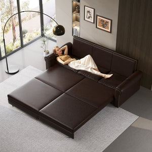 English Elm Chesterfield Velvet King Sleeper Sofa with Nailhead Trim and Rolled Arms for Living Room Dark Brown W1885S00360
