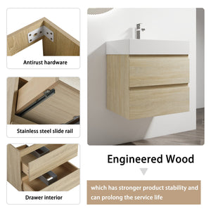 English Elm 24" Wall-Mounted Bathroom Vanity With Resin Sink, Soft-Close Drawers & Space-Saving Design For Style W999S00196