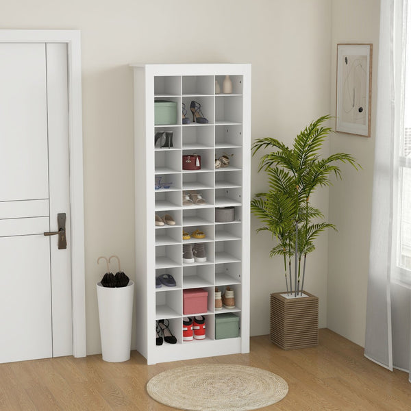 English Elm Homcom Tall Narrow Shoe Organizer Open Cubby Storage Unit Holds 36 Pairs White W2225P229414
