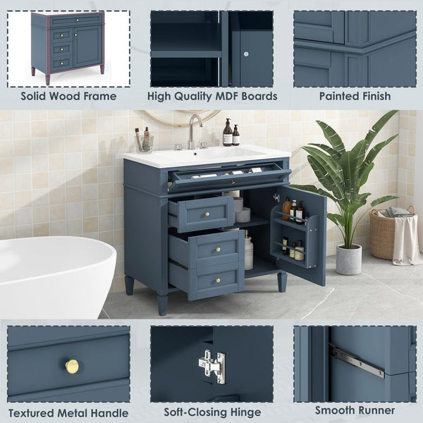 English Elm 36'' Modern Bathroom Vanity With Ceramic Sink, 2 Drawers & Tip-Out Drawer For Stylish Storage Solutions SW000119AAM-2