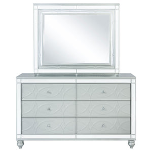 English Elm Arabesque Six Drawer Glam Dresser with Led Fretwork Mirror for Primary Bedroom B062S01731